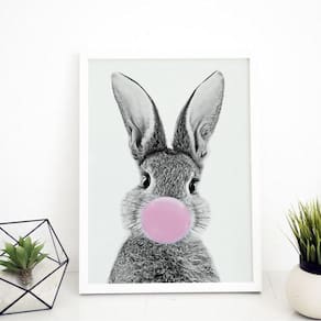 Quadro Decorativo Coelho Chiclete 45X34 C/Vidro - Branca