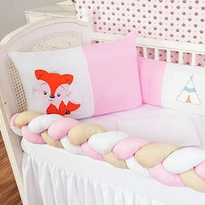 Kit Protetor Berço Padrão Americano Raposa Menina Rosa 6 Pçs