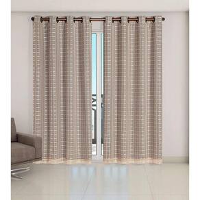 Cortina Voil Xadrez Com Forro Blackout 3,00 X 2,80 Avelã