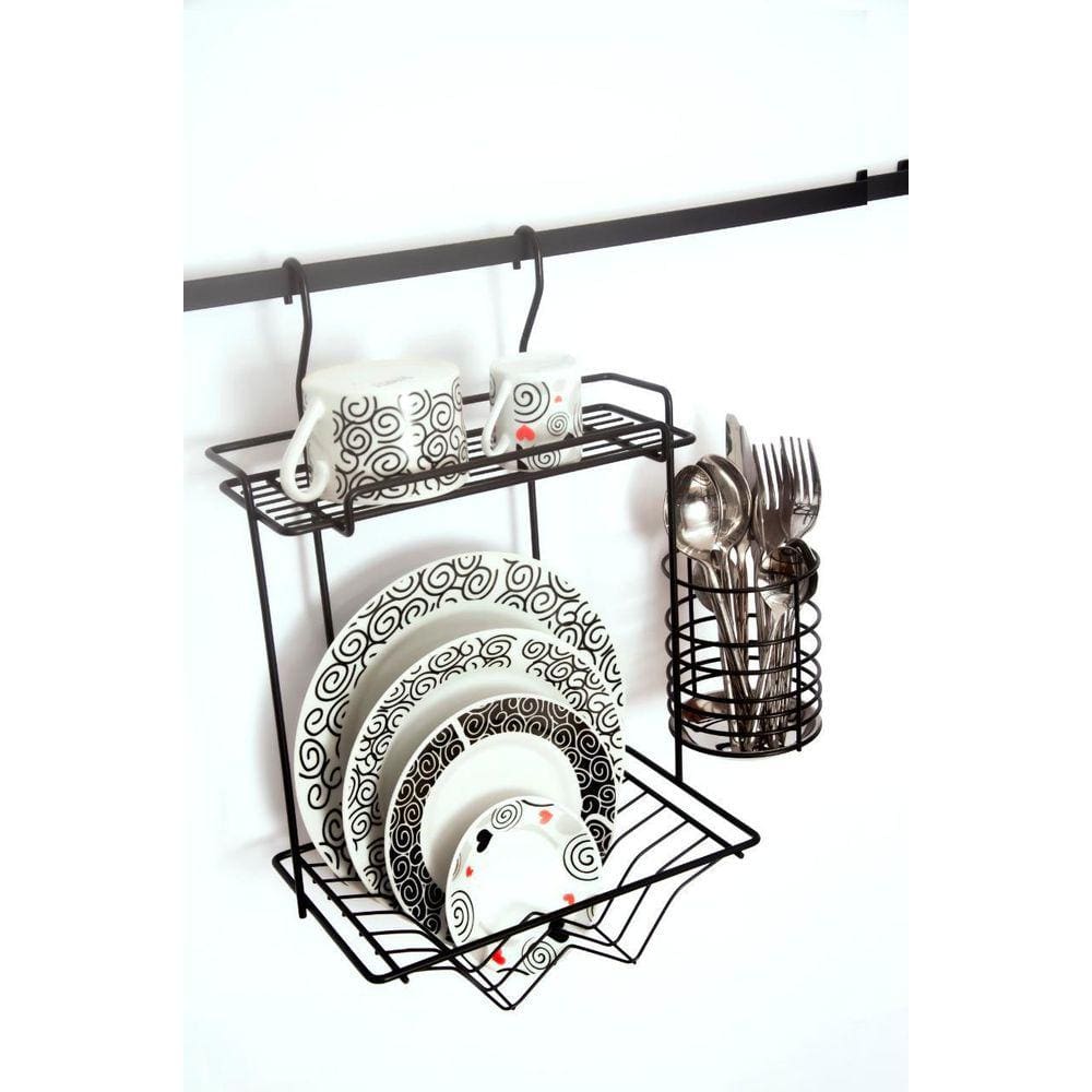 Escorredor Baby Preto 6 Pratos Com Porta Talheres
