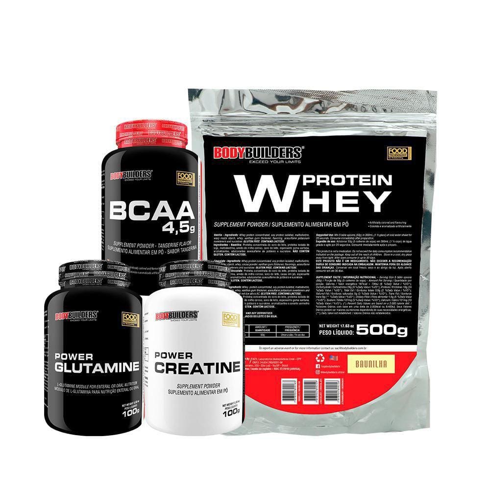 Kit Whey Protein 500G Baunilha Creatina 100G Glutamina Bcaa