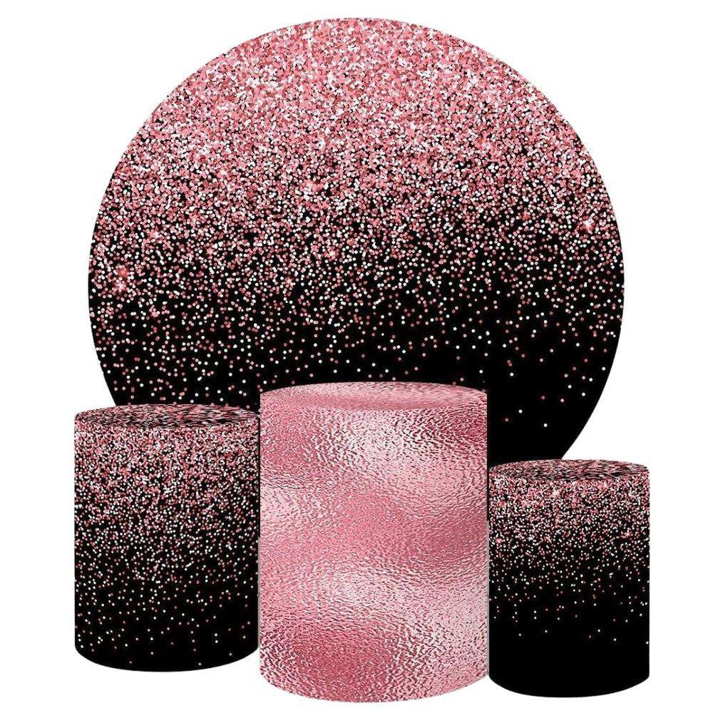 Painel Redondo E Capas Tecido Sublimado Glitter Fkpc-1036