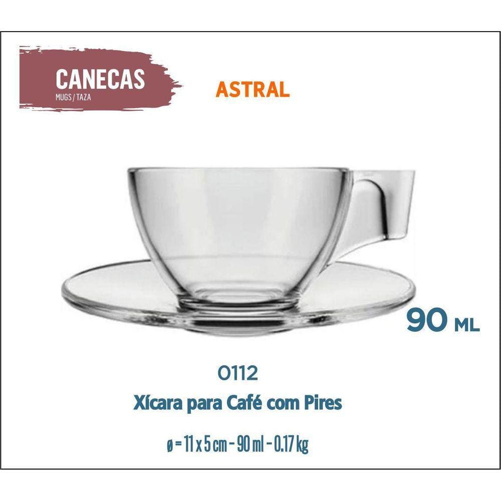 12 Xícara Café Com Pires Curto Pequeno - Astral 90Ml