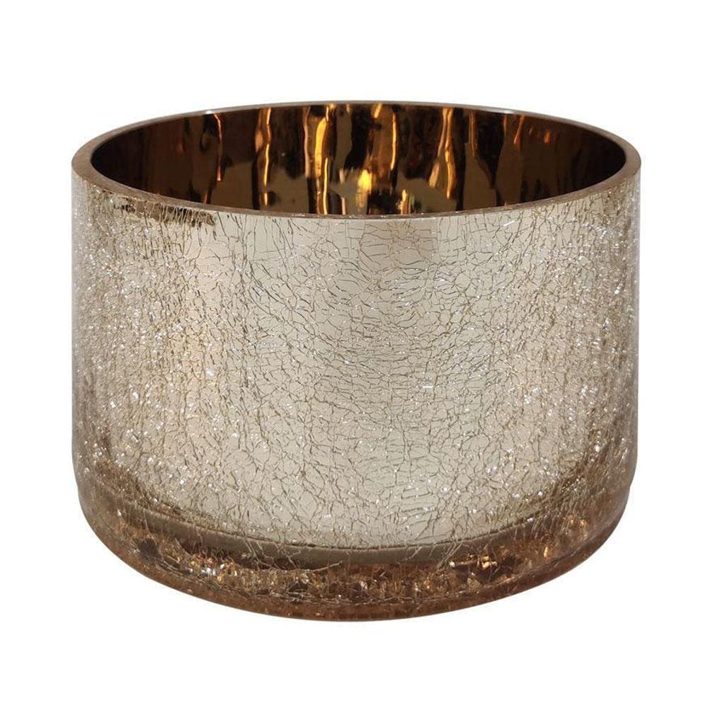 Castiçal Vaso De Vidro Gold Metálico