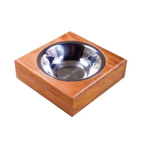 Comedouro /Bebedouro Modernpet Quadrado Madeira Inox - Médio