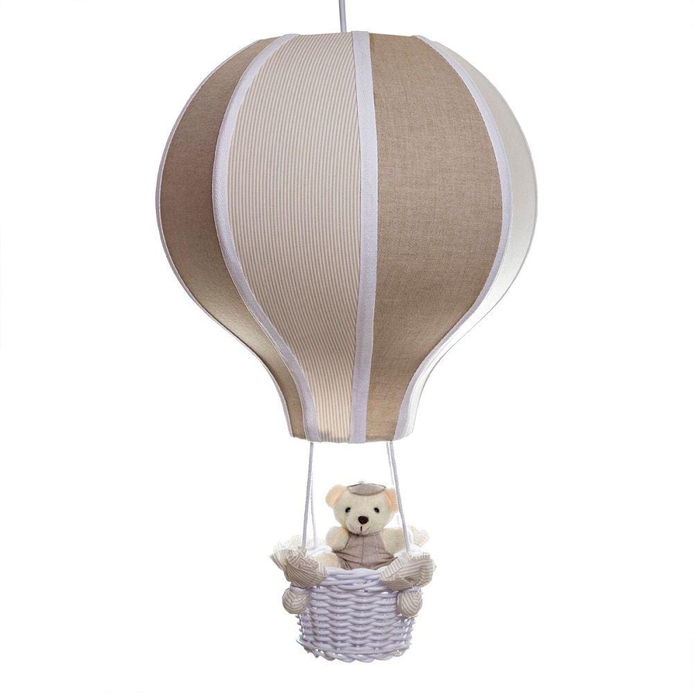 Lustre Balão Grande Bege Com Ursinho Quarto Bebê Infantil