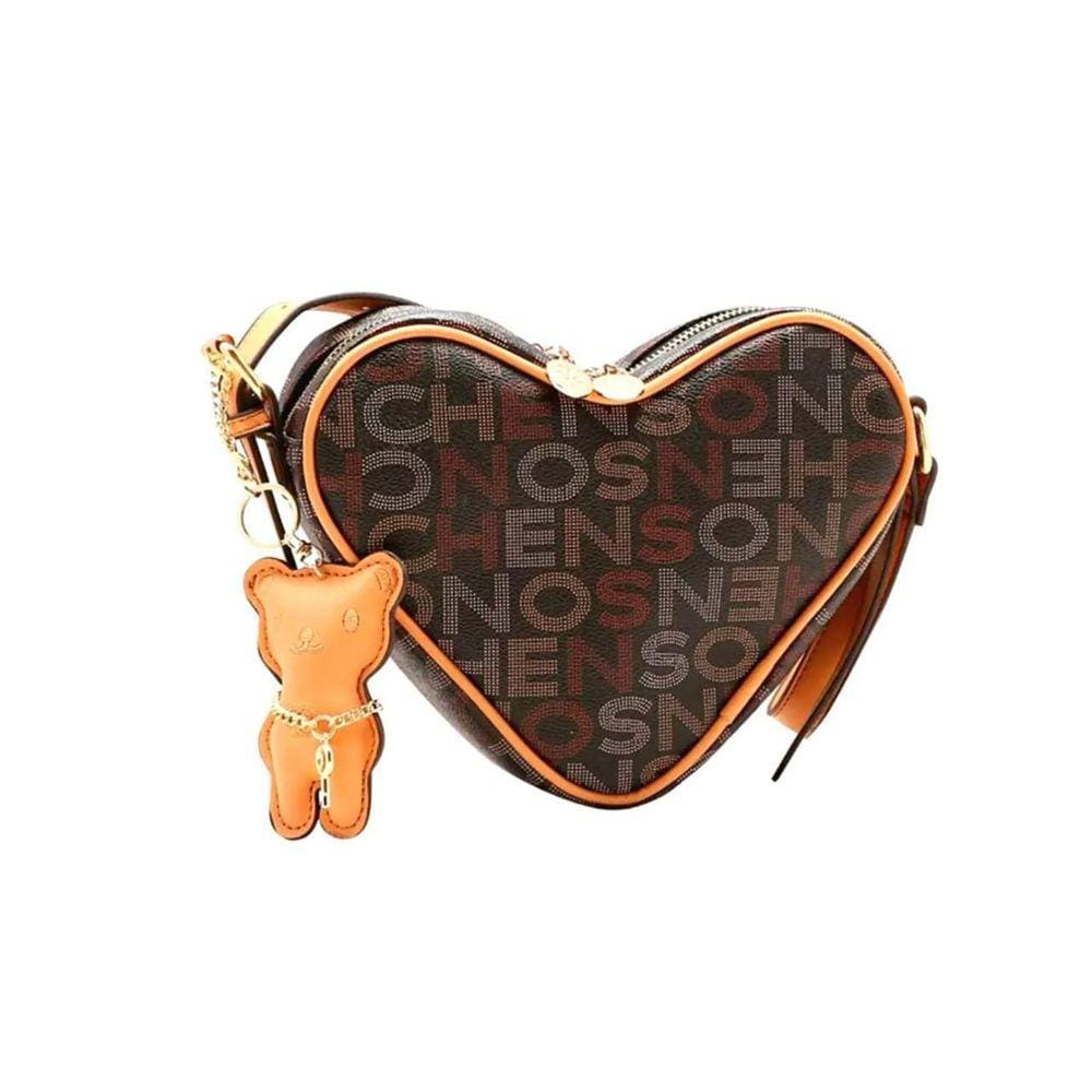 Bolsa Feminina Chenson Coração Monograma Tira Colo Café