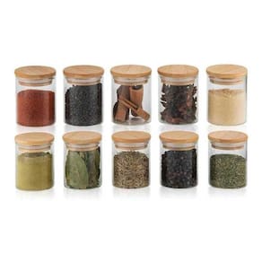 Kit 10 Potes Vidro 200Ml Hermético Tampa Redonda Bambu Oikos
