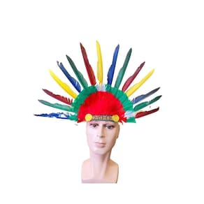 Kit 3Un Fantasias Cocar Índio Colorido Carnaval Com Penas