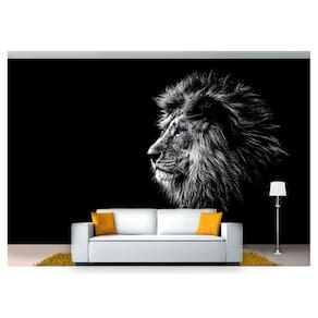 Papel De Parede Leão Rosto Preto E Branco 3D Anm246