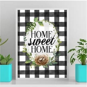 Quadro Home Sweet Home Xadrez 45X34Cm - Com Vidro