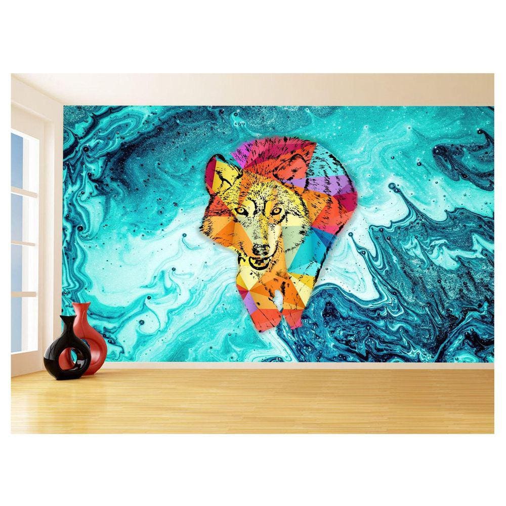 Papel De Parede Animais Pop Art Lobo Colorido 3,5M Pxa587
