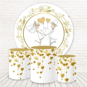 Painel Redondo E Capas 3D Sublimado Casamento Fkpc-1590