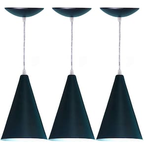 Kit 03 Luminárias Pendente Cone em Alumínio -Cor Preto Fosco