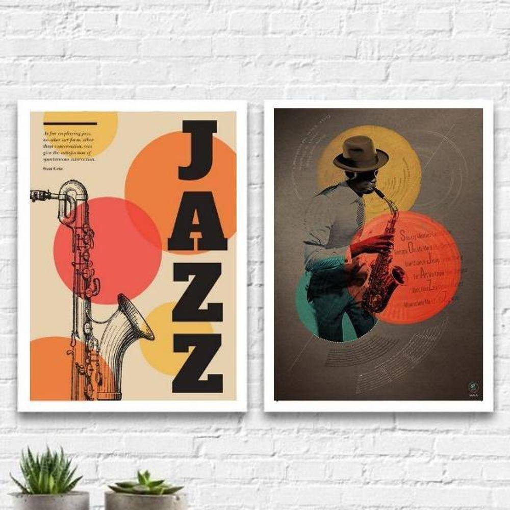 Kit 2 Quadros Decorativos Jazz 45X34Cm - Com Vidro
