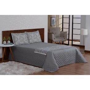 Cobre Leito Com Xale 5 Peças Valencia Cinza Casal Queen
