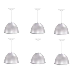 Kit 6 Luminária Prismática Pendente 16 Polegadas Reforçada