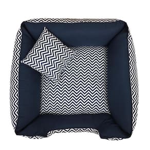 Cama Pet + Almofada P Cachorro Médio - Chevron Marinho