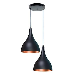 Luminária Pendente Duplo Gota Alumínio Preta Fosca e Cobre