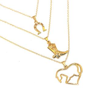 Cordão Triplo Country Comitiva Bota Cavalo Folheado Ouro 18k