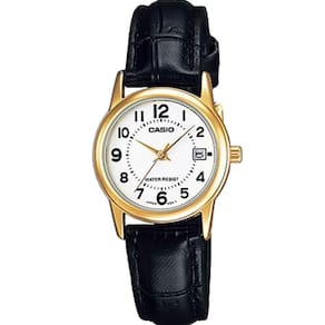 Relógio Feminino Casio Ltp-V002Gl 7Bu Dourado Couro Preto