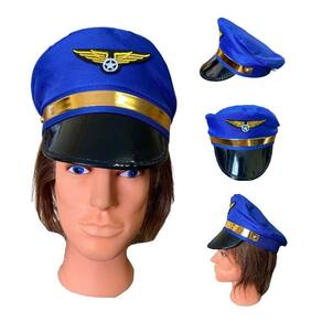 Kit 2 Chapéus Quepe De Aviador Piloto Azul Cosplay Carnaval