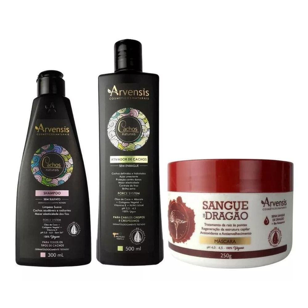 Kit Arvensis Crespos Shampoo E Ativador + Máscara Dragão