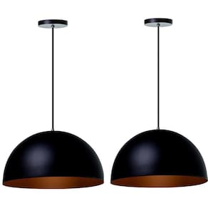 Lustre Pendente Meia Lua Preto 40Cm - Kit 2 Unidades