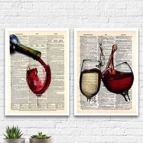 Kit 2 Quadros Vintage Vinho 33X24Cm - Com Vidro