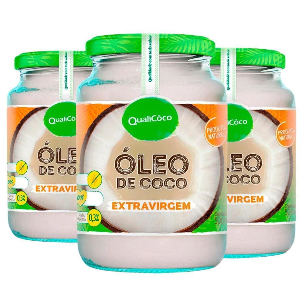 Oleo De Coco Coconut Qualicoco Extra Virgem 500Ml 3 Vidros