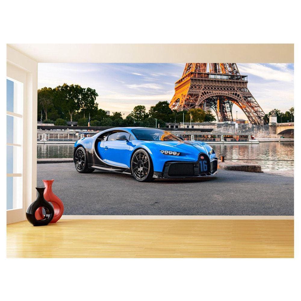 Papel De Parede 3D Carro Bugatti Chiron Pista 3,5M Car13