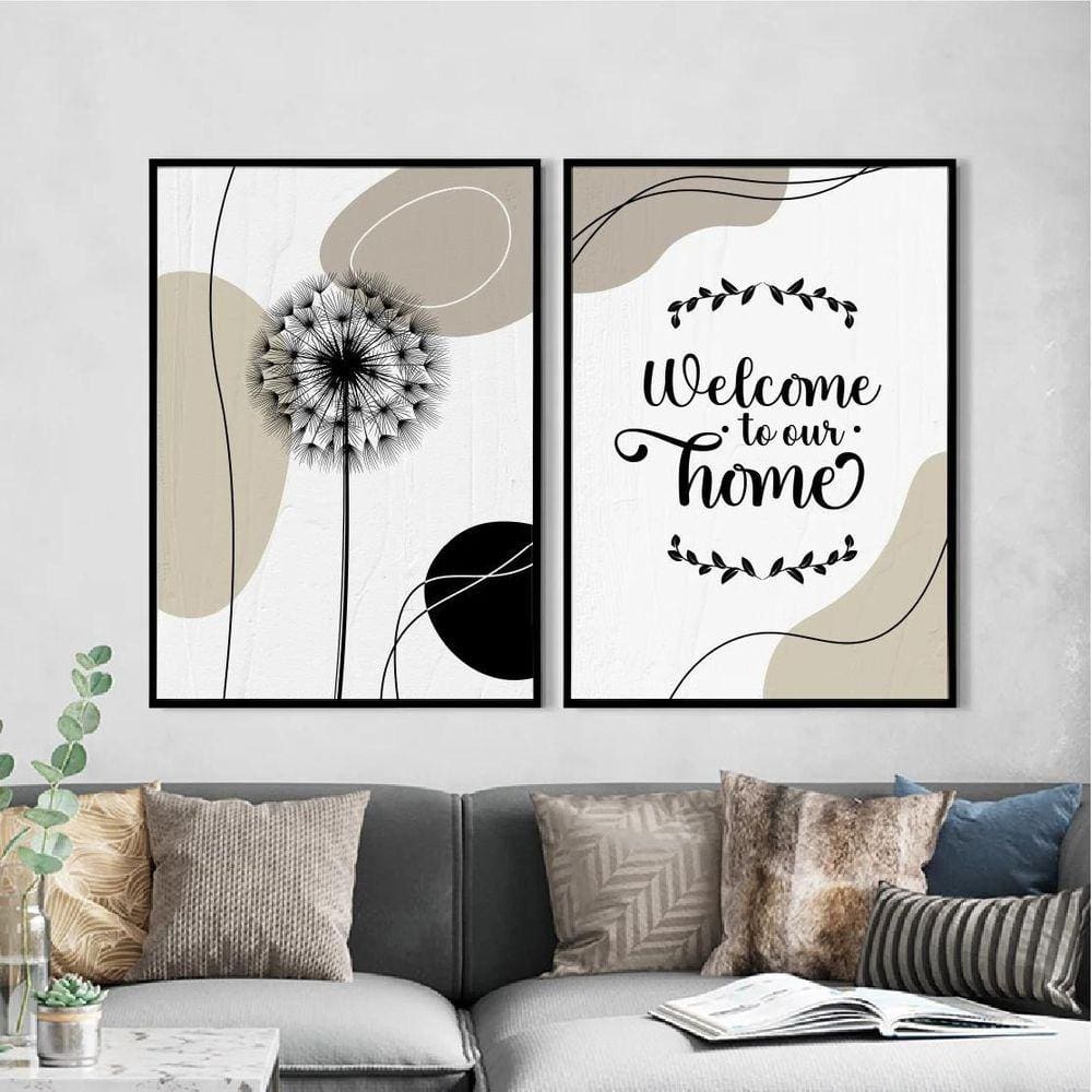 Kit 2 Quadros Welcome To Our Home 24X18Cm - Com Vidro Preta