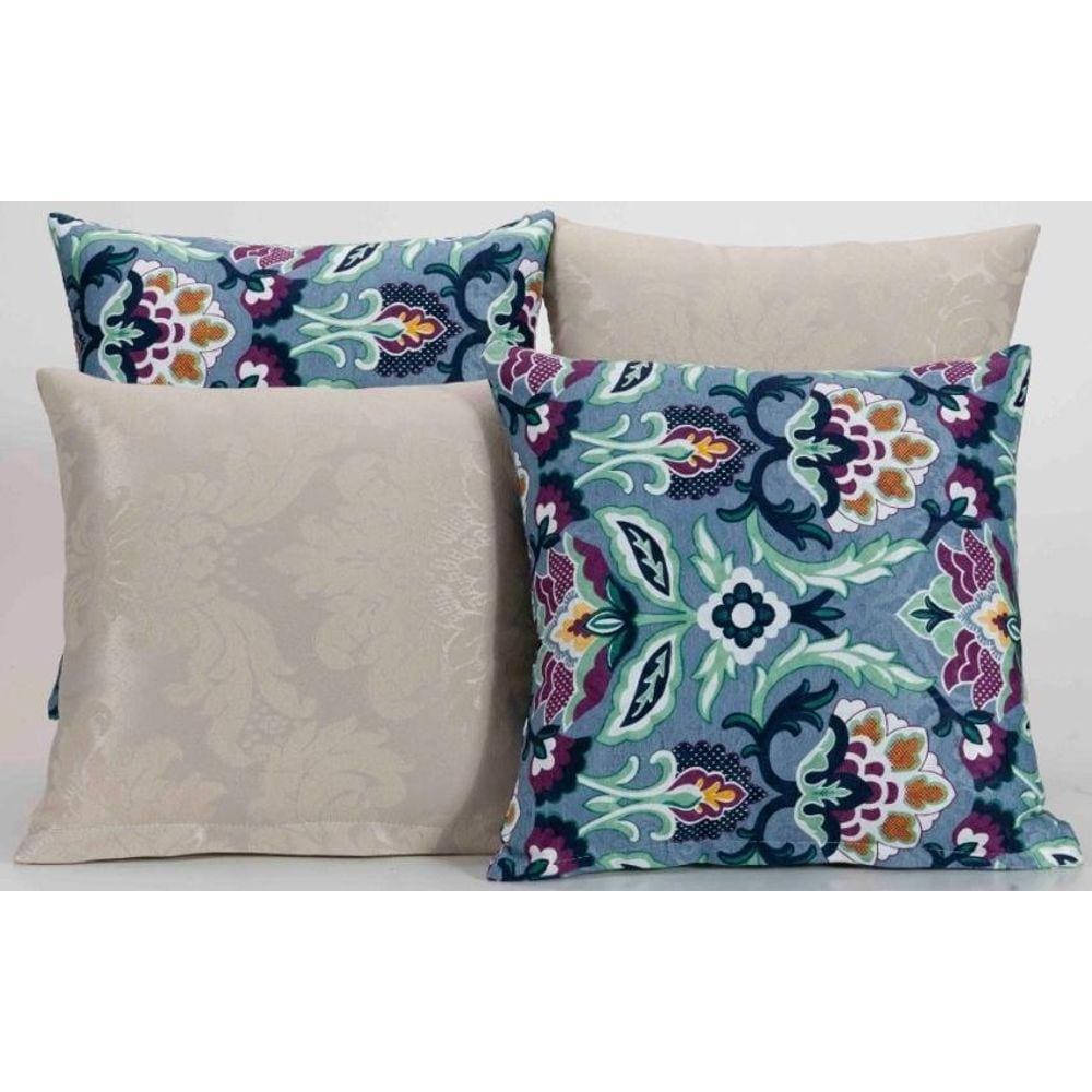 Kit 4 Almofadas Para Sofá Estampa Palha Com Azul Floral