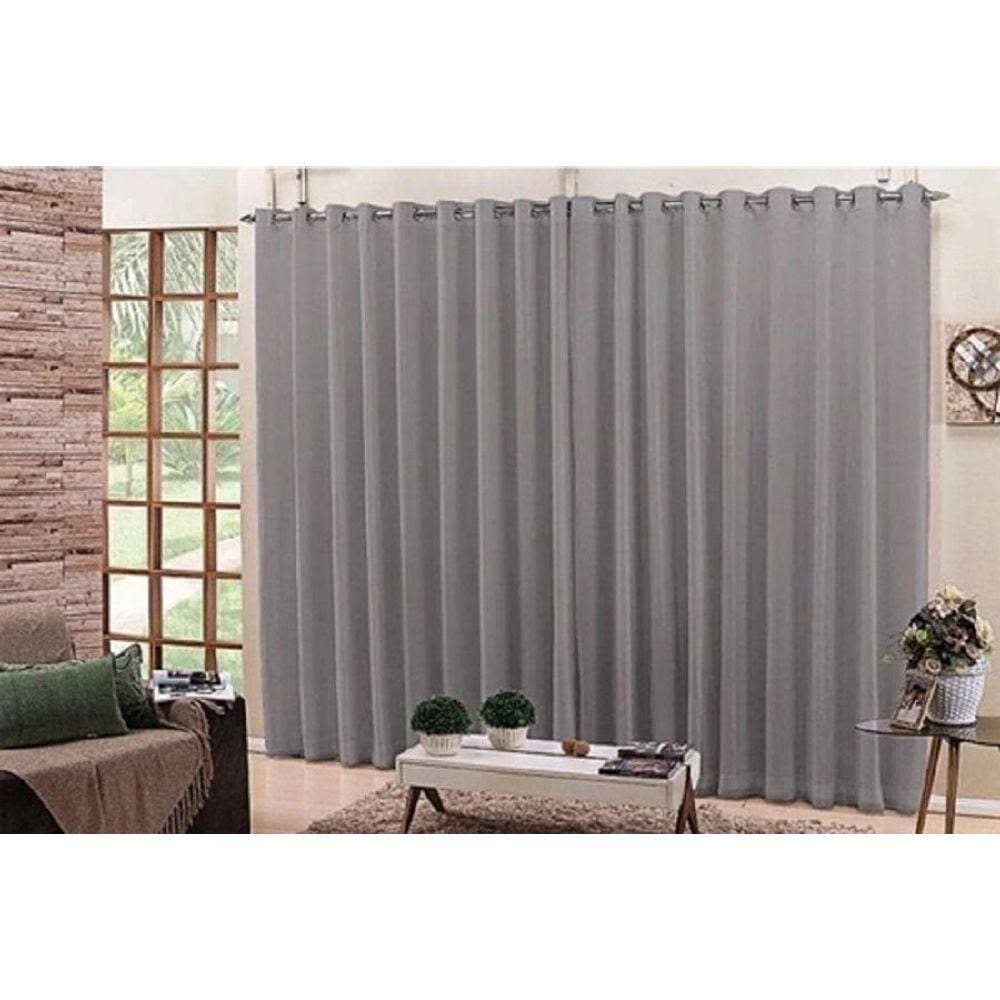 Cortina Para Sala Tecido Voil Ilhós Cromado Cinza 4,00x2,80m