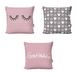 Kit 3 Almofadas Decorativas Rosa Gratidão Cílios Para Sofá