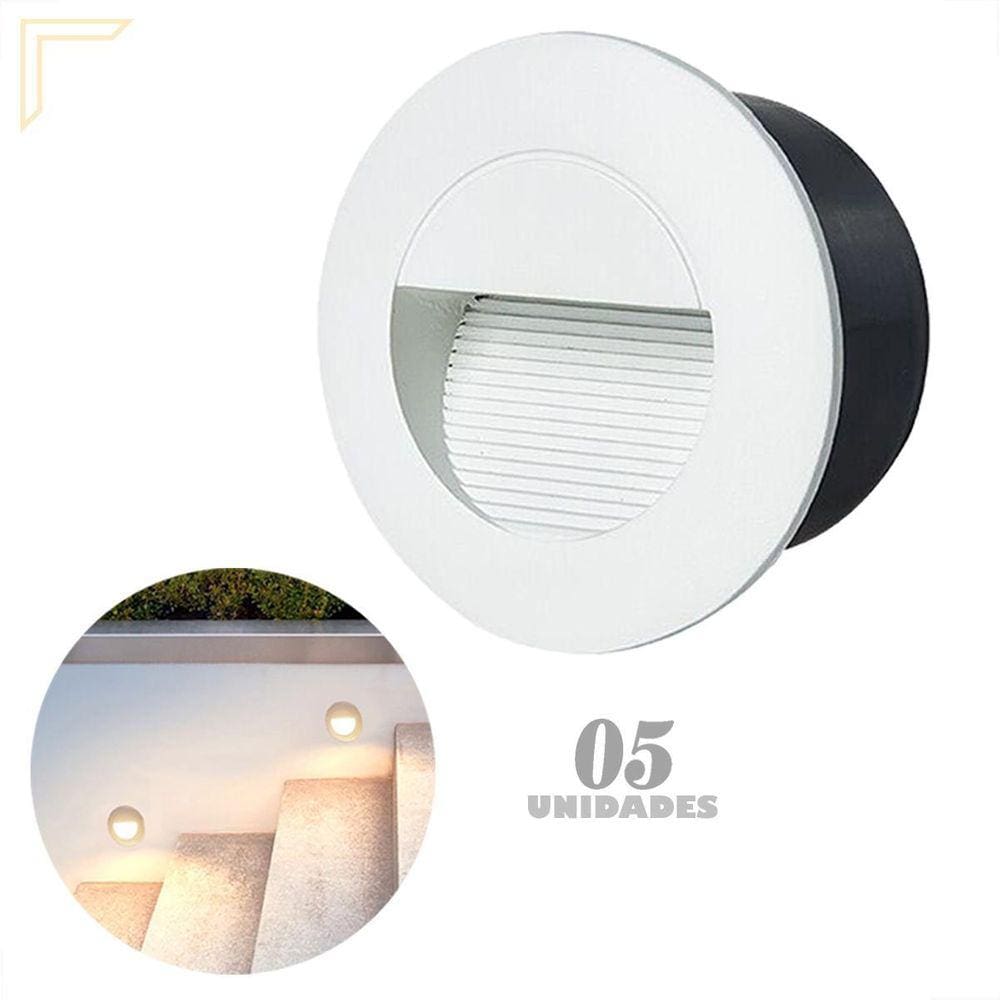 5 Balizador Redondo Embutir Branco Escada Externo Led Lup90