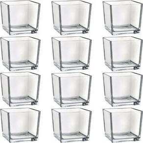 Kit 12 Porta Vela De Vidro Quadrado Castiçal 100 Ml