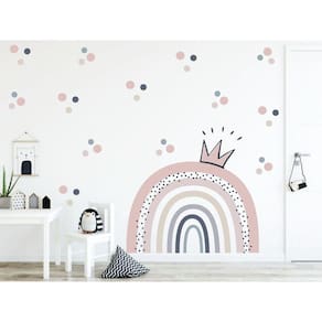 Adesivo De Parede Infantil Arco Íris Boho E Bolinhas Meninas
