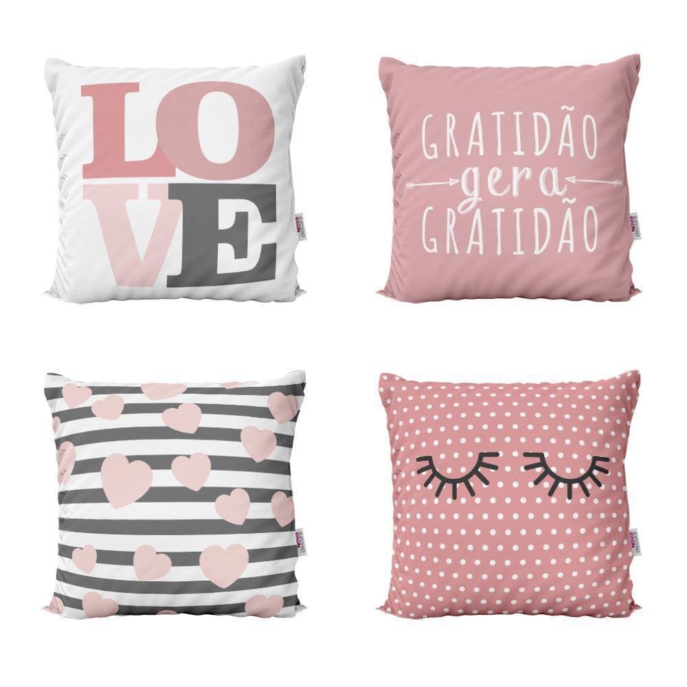 Almofadas Decorativas Rosa Love Gratidão Para Sofá 40X40