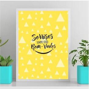 Quadro Sorrisos Sempre Serão Bem Vindos 45X34Cm Vidro Branca