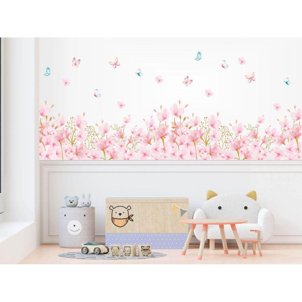 Adesivo De Parede Infantil Florais Boho Rosa