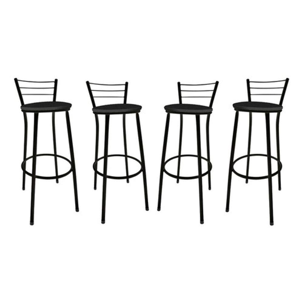 Conjunto 4 Banqueta Preta Alta Para Balcão Bancada Cozinha