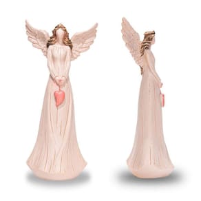 Anjo De Resina Decorativo Cor Rosa Com Coração 23Cm