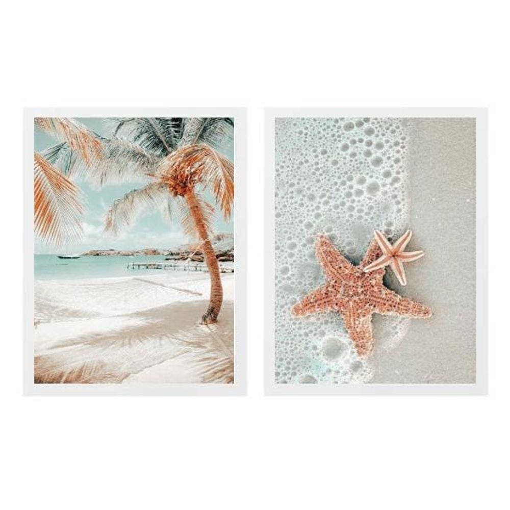 Kit 2 Quadros Decorativos Praia Soft 45X34Cm