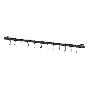 Suporte De Cozinha Porta Talheres 100Cm C/ 18 Ganchos Preto