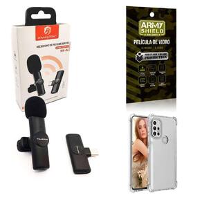 Kit Microfone Sem Fio + Capinha Motorola G30 E Película 3D