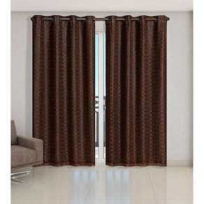 Cortina Voil Xadrez Com Forro Blackout 3,00 X 2,30 Tabaco