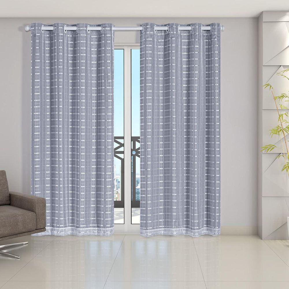 Cortina Blackout Xadrez Com Voil 2,80x2,30m Branco