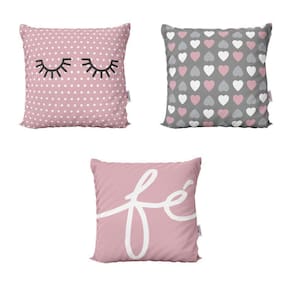 Almofadas Decorativas Rose E Cinza Fé Cílios Para Sofá 40X40