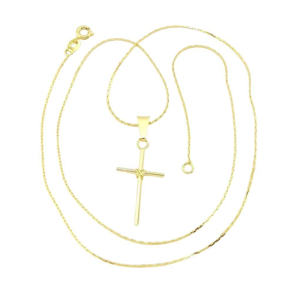 Corrente Masculina 50Cm 0.5Mm Cruz 30Mm Folheada Ouro Cr593